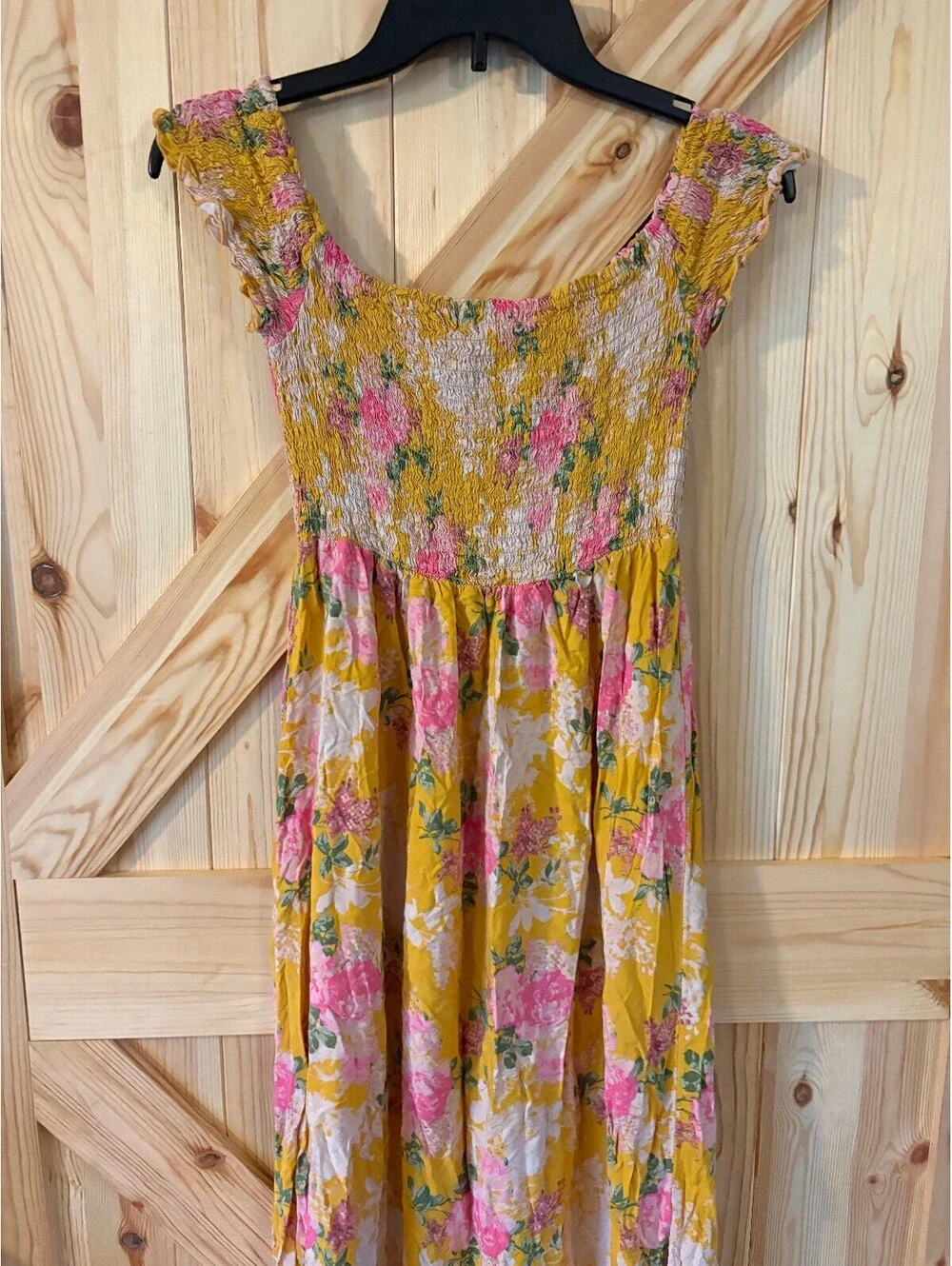 LARK + GREY Floral Yellow and Pink Viscose Dress Large